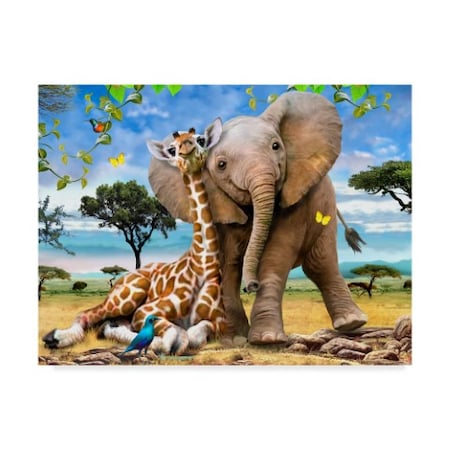 Howard Robinson 'Elephants And Giraffes' Canvas Art,14x19